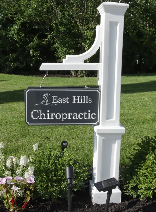East Hills Chiropractic lawn sign outside the clinic in Roslyn Heights, NY.